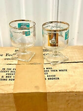 8 Mid Century Vintage Federal Glass Gold Aqua Steamboat Glasses W/ Original Box picture