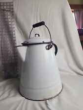 Large VTG White Enamelware Graniteware Coffee Pot Camp Kettle Farmhouse Priority picture