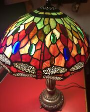 Art Nouveau 23” Tiffany Style Floral Leaded Glass Shade Lamp AS IS CONDITION picture