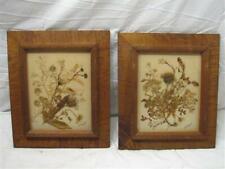 Pr Early Weed & Seed Folk Art Tiger Maple Wood Frame Switzerland 1967 Wooden picture