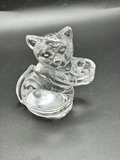 VINTAGE Clear Glass Cat Kitten Figurine Candleholder 3.5