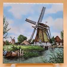 ROYAL MOSA HOLLAND SCHWABAP 1984 Ter Steege Hand Decorated Windmill Tile Trivet picture