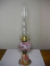 Antique Hobbs Inverted Coin Dot Pink Opalescent End of Day Oil Lamp picture