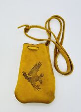 Vtg Leather Pouch Medicine Money Bag Eagle Yellow Orcher picture