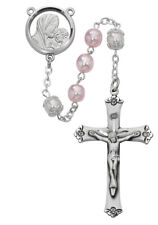 Pink Pearl Bead Rosary Sterling Silver Holy Center And INRI Crucifix 7mm Beads picture
