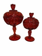 Moon and Stars Glass LG Wright Red Jelly Compote PAIR picture