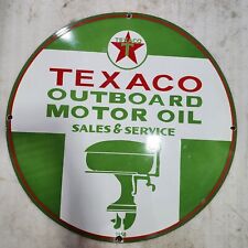 TEXACO OUTBOARD MOTOR OIL 45 INCHES ROUND ENAMEL SIGN picture