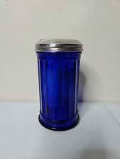 Vtg Cobalt Blue Glass Restaurant Style Sugar Dispenser Shaker Silver Top Ribbed picture