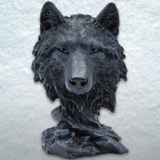 Black Wolf Head Sculpture - Polyresin Construction, Hand-Painted, Very Detailed picture