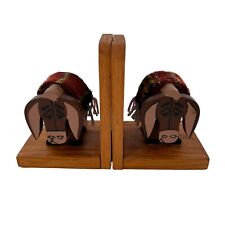 Vtg Hand Made Wood Donkey Horse Bookends Bohemian MCM Western Farmhouse Retro picture