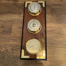Ethan Allen Thermometer Barometer Hygrometer Wood Brass 19” picture