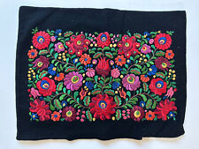 Vtg  Hungarian  MATYO Hand Embroidered Wool Fabric Pillow Case Black picture