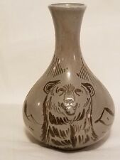 Bear Vase Brown Grizzly Painted Lodge Decor Native American? Pottery Collectible picture