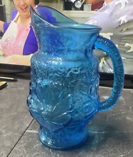 Vintage Anchor Hocking Glass Pitcher Rainflower Blue 64 ounces picture