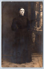 Postcard RPPC Beautiful Lady Widow? Long Black Dress Fashion Studio Vintage C7 picture