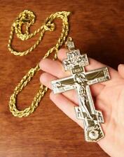 Gold Plated Russian Orthodox Greek Style Three Bar pectoral Cross Crucifix 48 In picture