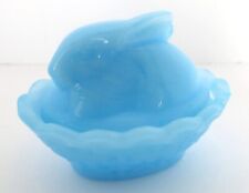 BOYD GLASS NESTING BUNNY SALT CELLAR OPALESCENT BLUE 2 LINES #S13 picture