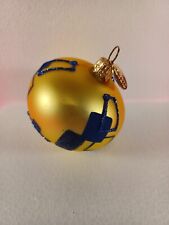 DEMDACO Hand Painted Glass Ball Christmas Ornament 2005 Poland Gold Blue Glitter picture