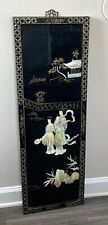 VINTAGE ASIAN BLACK LACQUERED GEISHA PANEL 12  X 36 WITH MOTHER OF PEARL 1 Piece picture