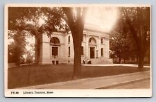 Postcard RPPC Library,Taunton,Mass.Street View,Two Boys Relaxing Outside 1923 picture
