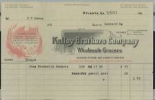 1917 Invoice Kelley Bros. Co. Wholesale Grocers Atlanta Ga Brunswick Smokers A78 picture