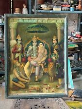 Old Vintage Lord Ram Panchayat Hindu Religious Lithograph Print Framed 20 x 15