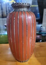 Vintage Japanese Meiji Awaji Silver Wire Overlay Wrap Pottery Vase Basket Weave  picture