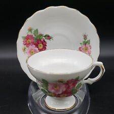 Vintage Royal Dover Bone China Footed Cup Cup and Saucer Pink Floral Gold Trim picture