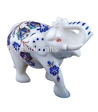 05 Inches Shiny Gemstone Inlay Work Good Luck Elephant Marble Elephant Statue picture