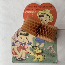 Vtg 1940s Large Honeycomb Valentine USA Boy Playing Accordion To Girl & Dog WWII picture
