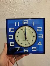 Vintage Lucite Cobalt Blue Wall Clock General Electric Square Retro WORKING  picture
