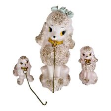 1950's Pink Poodle Mom w/ Two Baby Poodles Spaghetti Porcelain Figurines Vintage picture