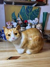 Vintage NS Gustin Ceramic Cat W Following Glass Eyes Tabby  picture