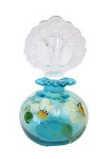 Vintage Fenton Art Glass Perfume Bottle Hand Painted Flowers Finial Signed W Lid picture