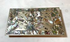 antique handmade silver plate abalone shell Taxco Mexico butterfly cigarette box picture