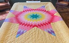 Large VIBRANT BRIGHT Vintage Lone Star Hand Stitched Quilt Gingham 88” X 100” picture