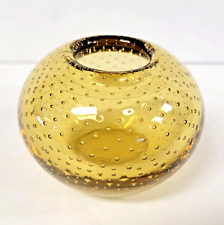 VTG Controlled Bubble Globe Ball Vase Blown Art Glass Amber Yellow MCM 3.5 Inch picture
