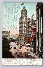 New York City NY, Park Row, Streetcars, Antique Vintage Souvenir Postcard picture