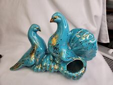 NICE Mid-Century Boho Chic Art Deco California Pottery Teal Blue Gold Dove Bird picture