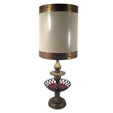 Vintage RUBY RED CRANBERRY GLASS & Gold  TABLE LAMP Fenton Art Hollywood Regency picture