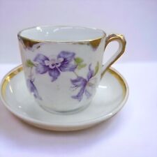 Antique Purple Floral & Gold Tea Cup and Saucer Hand Painted Made in Bavaria DE picture