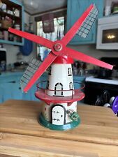 Vintage  Wooden Wind Mill Coin Bank Antique Toy 7 1/2 In Tall picture