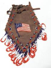 ANTIQUE WW1 ERA CROW INDIAN PATRIOTIC USA FLAG BEADED POUCH / BAG NATIVE OLD picture