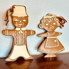 Vintage Gingerbread Boy & Girl Ornaments Wall Art Christmas Handmade Signed picture