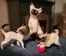 Vtg Siamese Cat Kitten Bisque Porcelain Miniature Figurine Set of 3 CUTE picture