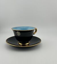 Vintage StavangerFlint Norway Tea Cup Saucer Gold Trim Black & Blue picture