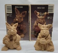 Vintage-2 Bunny Rabbit Figurine Pecan Shell Resin Marked TT 87 picture