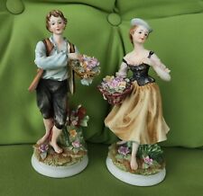 Vintage Capodimonte Style figurine couple Girl and boy with flowers baskets 8 in picture