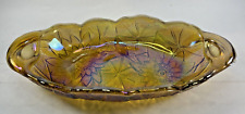 Vintage Marigold Carnival Indiana Glass Oval Candy Dish Trinket Tray Daisy picture