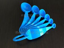 NEW Tupperware Measuring Spoons Set of 6 BLUE Embossed D Ring Cups Baking Tool picture